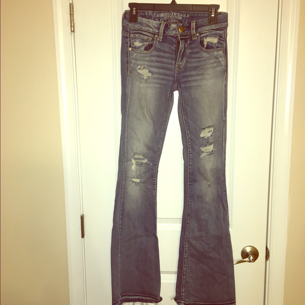American Eagle Distressed Light Wash Flare Jeans